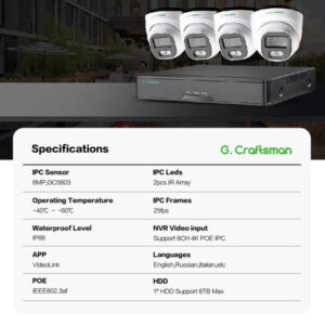Alternative view of G Craftsman 4K 8 κάναλο SET με 6MP κάμερες φακού Sony IR με σκληρό 4Τ μεταλλικές turret POE
